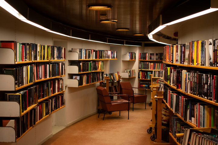 Iliustracija, kurioje pavaizduota biblioteka