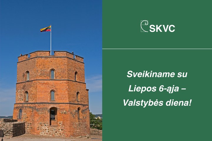 Štai alternatyvusis tekstas pasirinktam vaizdui:  LT: Gedimino pilies bokštas Vilniuje – raudonų plytų bokštas su Lietuvos vėliava viršūje, mėlyno dangaus fone. 